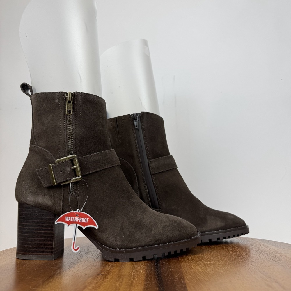 New Womens Blondo Talyn Brown Suede Heeled Waterproof Ankle Booties Size 8 M